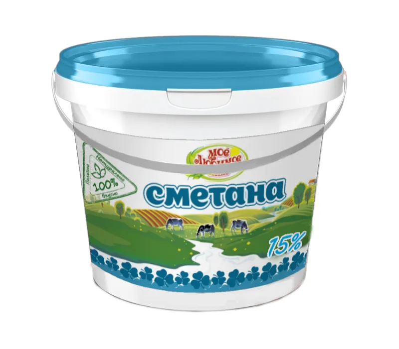 фотография продукта Сметана 15%, полимер.ведро, 0,8 кг, 1/4 